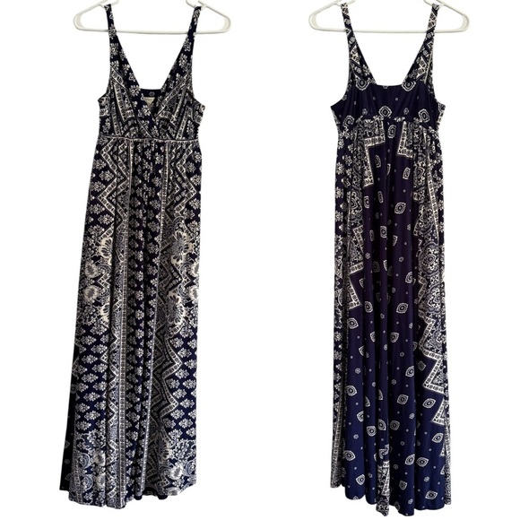 Soma Navy Elegant Navy and White Patterned Sleeveless V Neck Maxi Dress Size XS - Picture 5 of 9